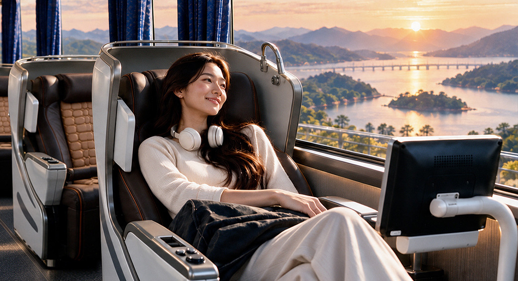 Premium leather seating inside a coach